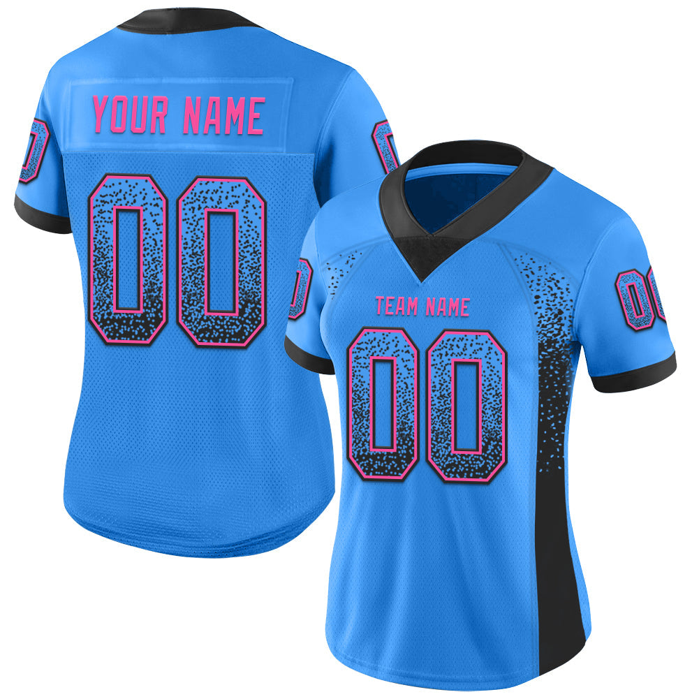 Custom Electric Blue Black-Pink Mesh Drift Fashion Football Jersey