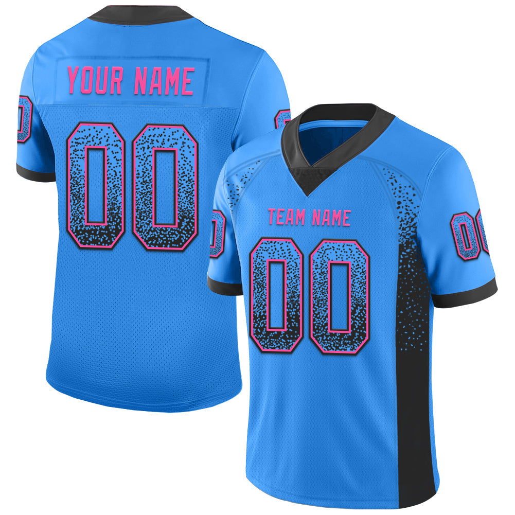 Custom Electric Blue Black-Pink Mesh Drift Fashion Football Jersey