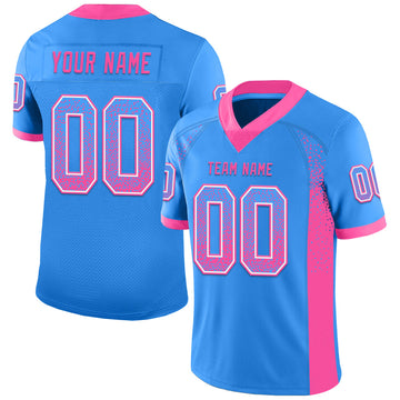 Custom Electric Blue Pink-White Mesh Drift Fashion Football Jersey