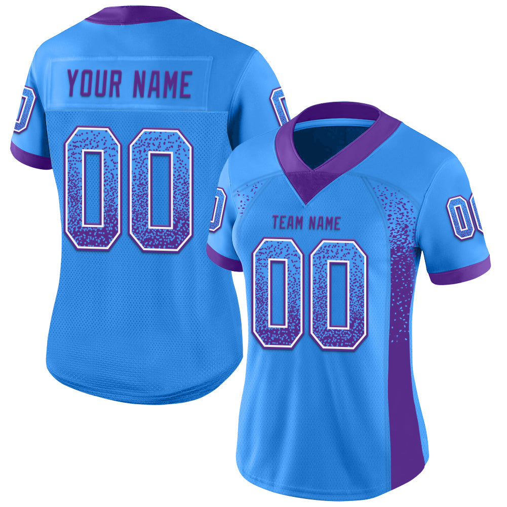 Custom Electric Blue Purple-White Mesh Drift Fashion Football Jersey