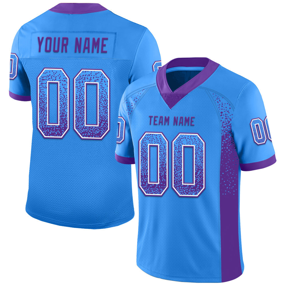 Custom Electric Blue Purple-White Mesh Drift Fashion Football Jersey