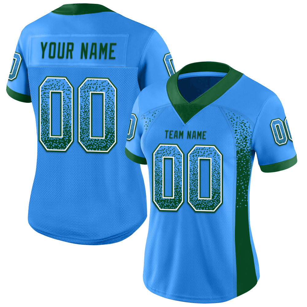 Custom Electric Blue Green-White Mesh Drift Fashion Football Jersey