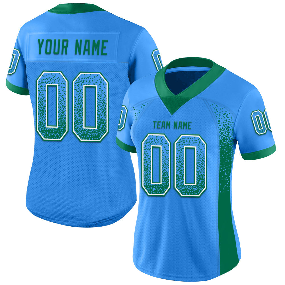 Custom Electric Blue Kelly Green-White Mesh Drift Fashion Football Jersey