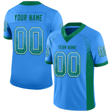 Custom Electric Blue Kelly Green-White Mesh Drift Fashion Football Jersey