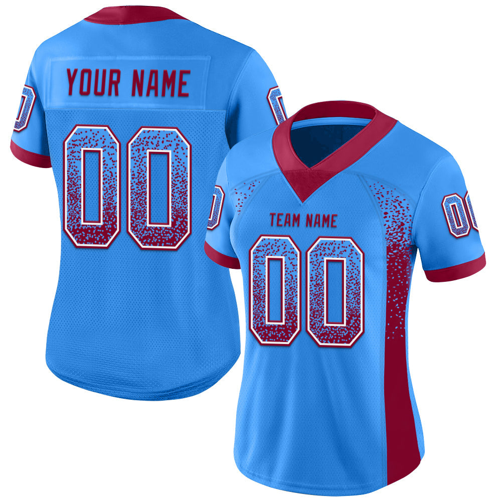 Custom Electric Blue Maroon-White Mesh Drift Fashion Football Jersey