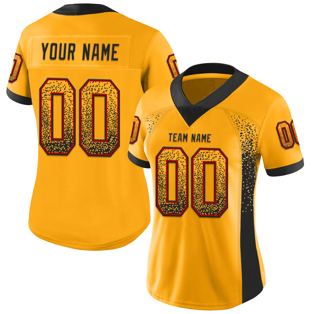 Custom Gold Black-Red Mesh Drift Fashion Football Jersey