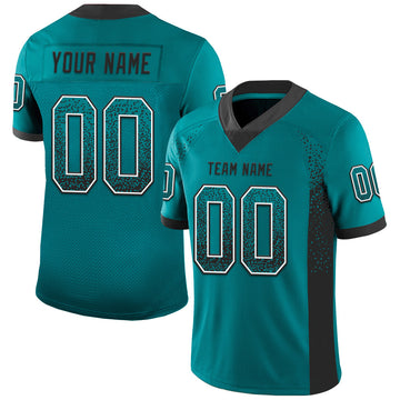 Custom Teal Black-White Mesh Drift Fashion Football Jersey