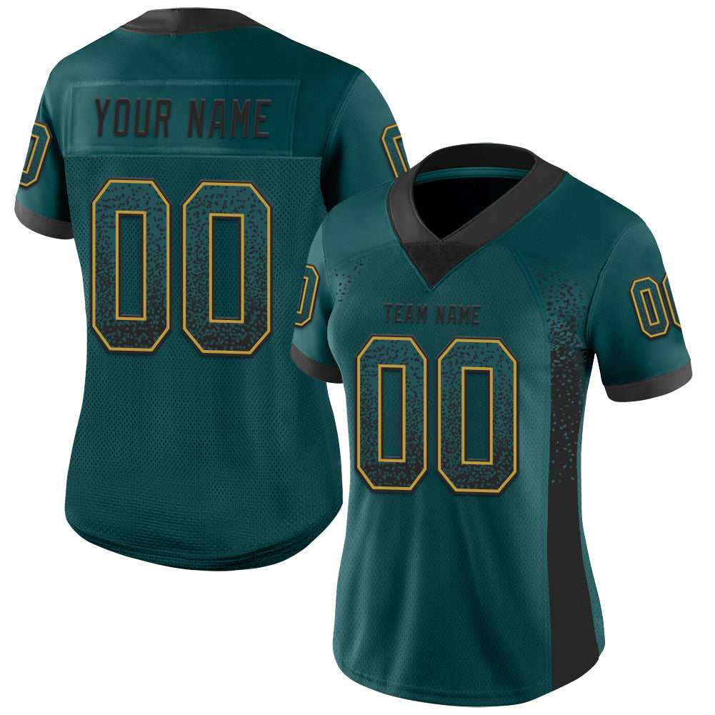 Custom Midnight Green Black-Old Gold Mesh Drift Fashion Football Jersey