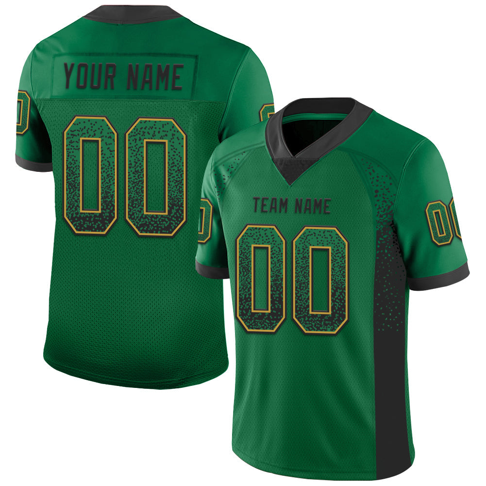 Custom Kelly Green Black-Old Gold Mesh Drift Fashion Football Jersey