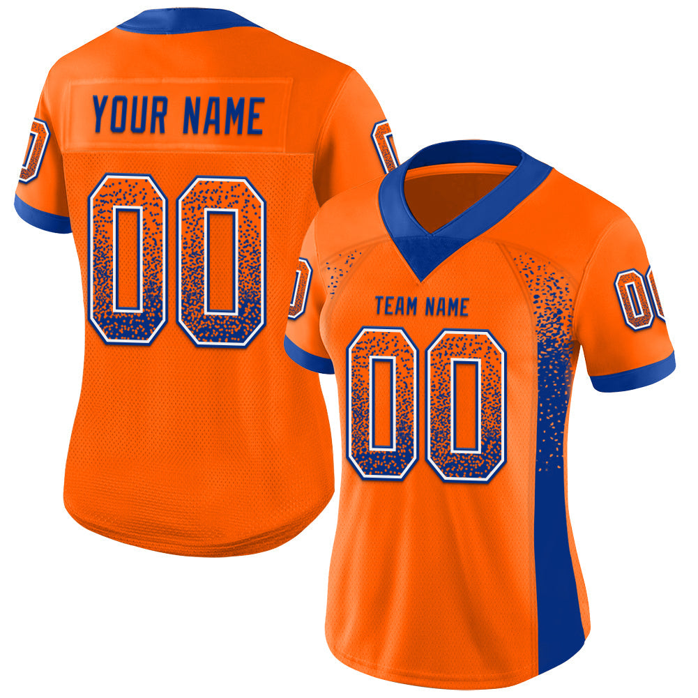 Custom Orange Royal-White Mesh Drift Fashion Football Jersey