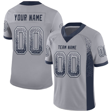 Custom Gray Navy-White Mesh Drift Fashion Football Jersey