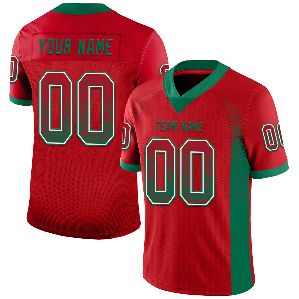 Custom Red Kelly Green-White Mesh Drift Fashion Football Jersey