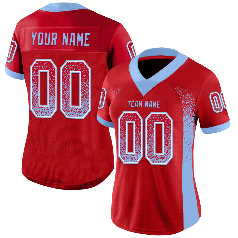 Custom Red Light Blue-White Mesh Drift Fashion Football Jersey