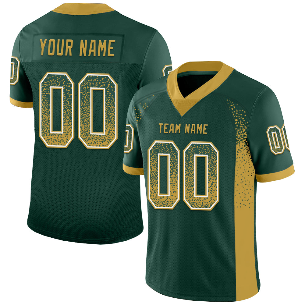 Custom Green Old Gold-White Mesh Drift Fashion Football Jersey