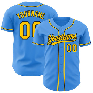 Custom Electric Blue Yellow-Black Authentic Baseball Jersey