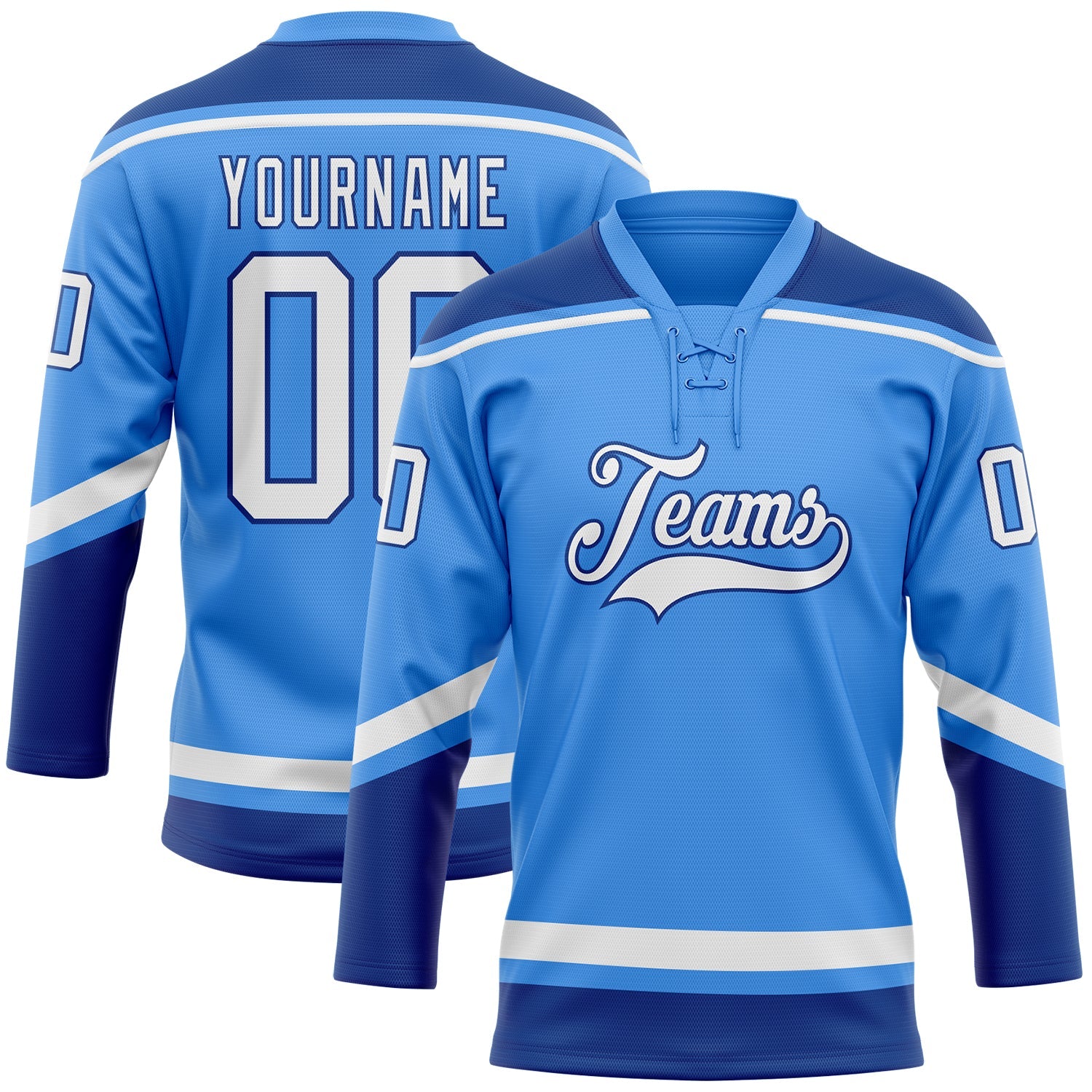 Custom Electric Blue White-Royal Hockey Lace Neck Jersey