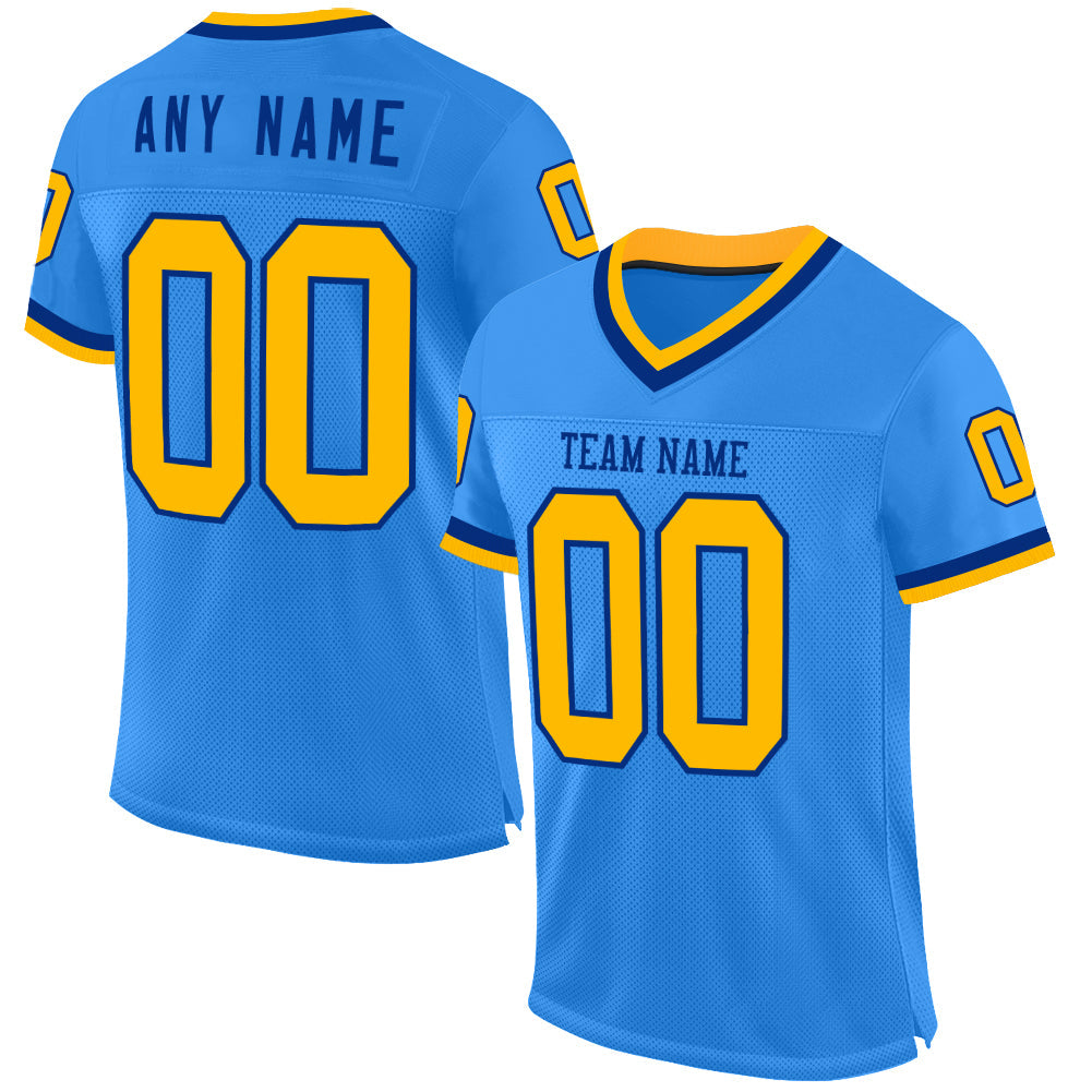 Custom Electric Blue Gold-Royal Mesh Authentic Throwback Football Jersey