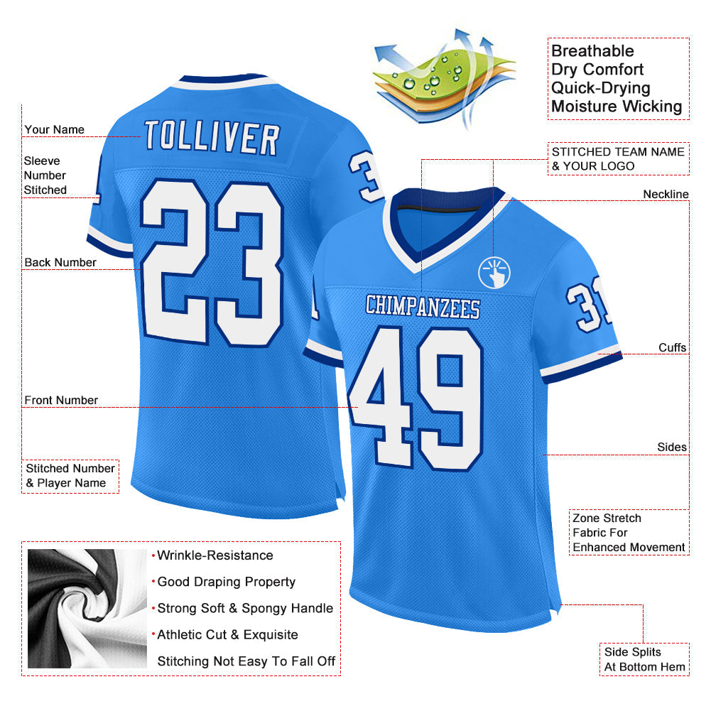 Custom Electric Blue White-Royal Mesh Authentic Throwback Football Jersey