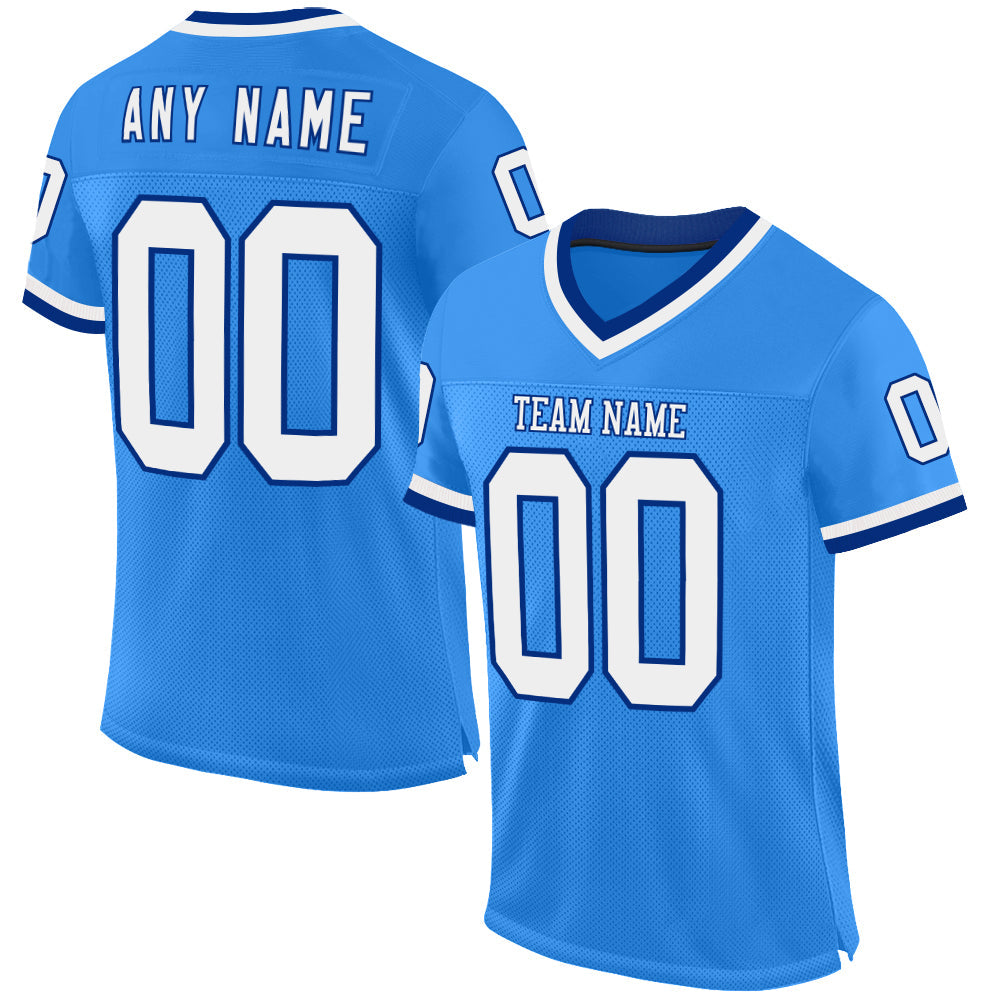 Custom Electric Blue White-Royal Mesh Authentic Throwback Football Jersey