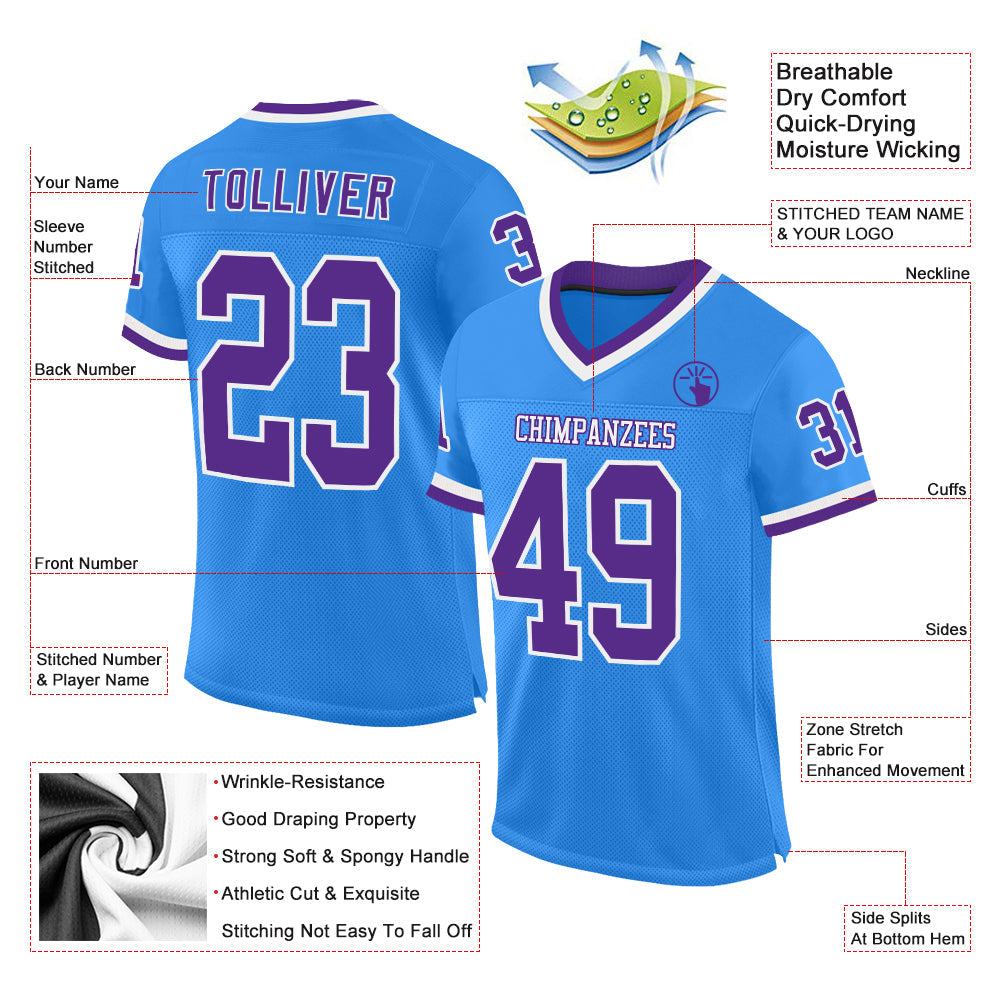 Custom Electric Blue Purple-White Mesh Authentic Throwback Football Jersey