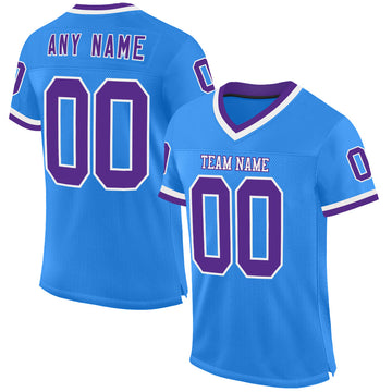 Custom Electric Blue Purple-White Mesh Authentic Throwback Football Jersey