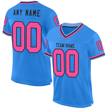 Custom Electric Blue Pink Black-Light Blue Mesh Authentic Throwback Football Jersey