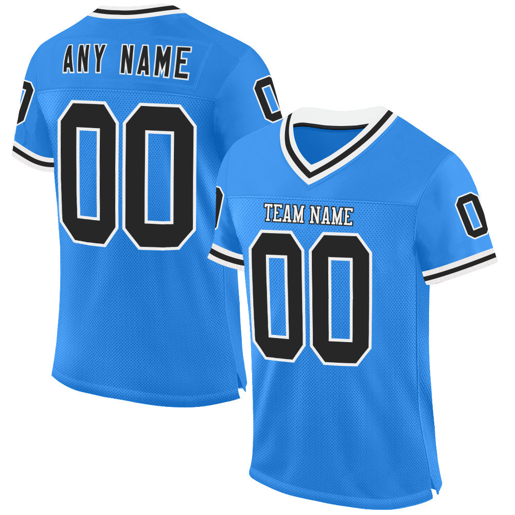 Custom Electric Blue Black-White Mesh Authentic Throwback Football Jersey