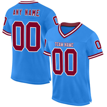 Custom Electric Blue Maroon-White Mesh Authentic Throwback Football Jersey