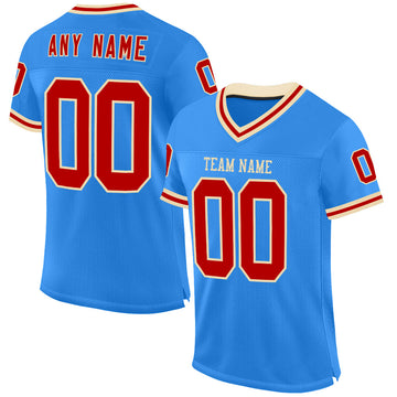 Custom Electric Blue Red-Cream Mesh Authentic Throwback Football Jersey