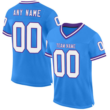 Custom Electric Blue White-Purple Mesh Authentic Throwback Football Jersey