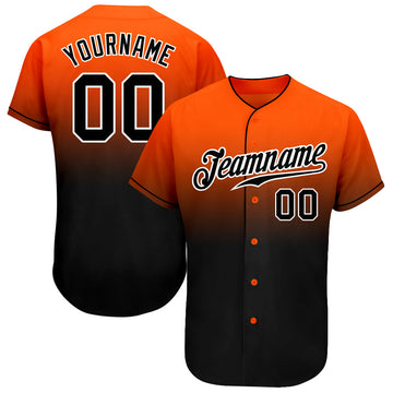 Custom Orange Black-White Authentic Fade Fashion Baseball Jersey