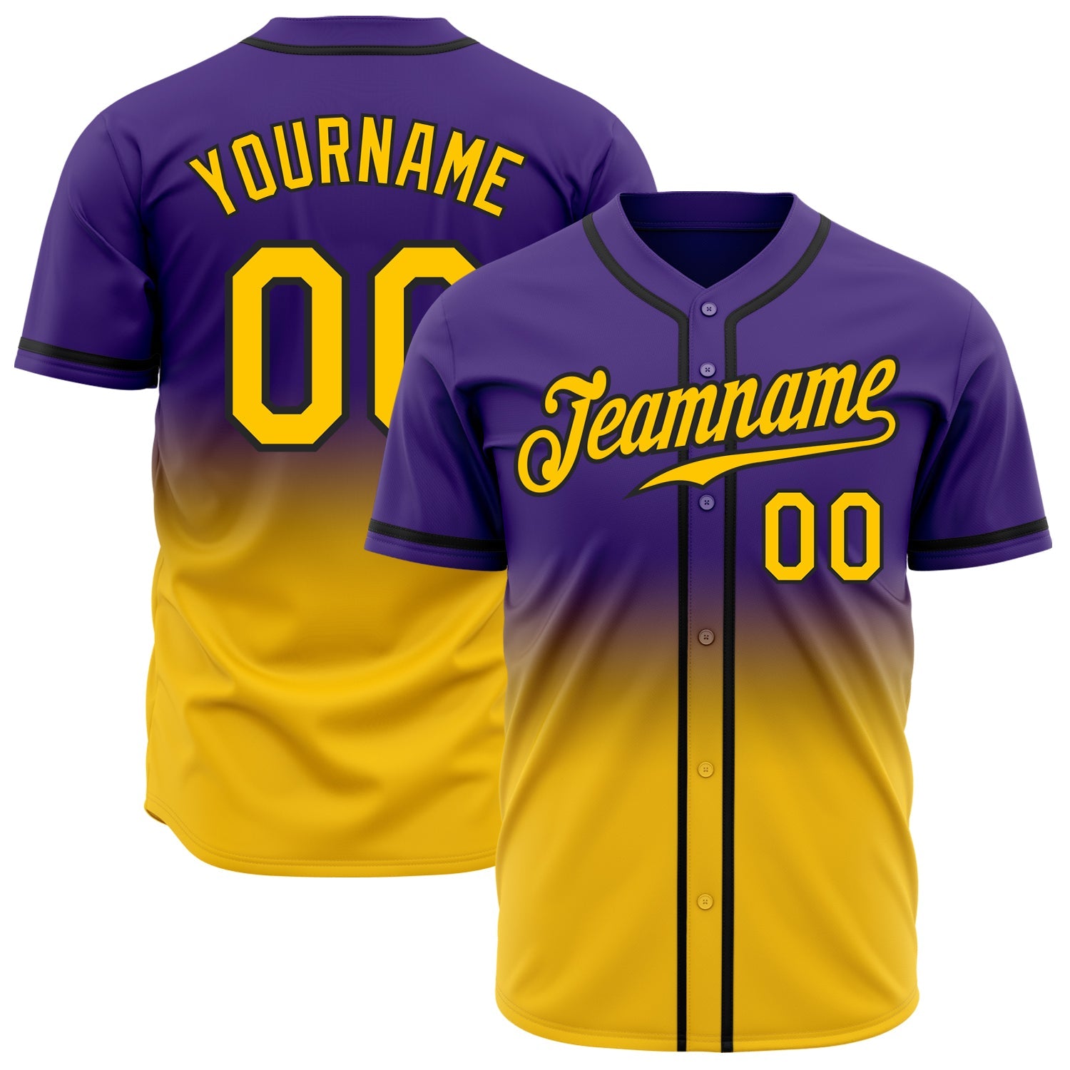 Custom Purple Yellow-Black Authentic Fade Fashion Baseball Jersey