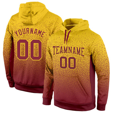 Custom Stitched Gold Burgundy Fade Fashion Sports Pullover Sweatshirt Hoodie