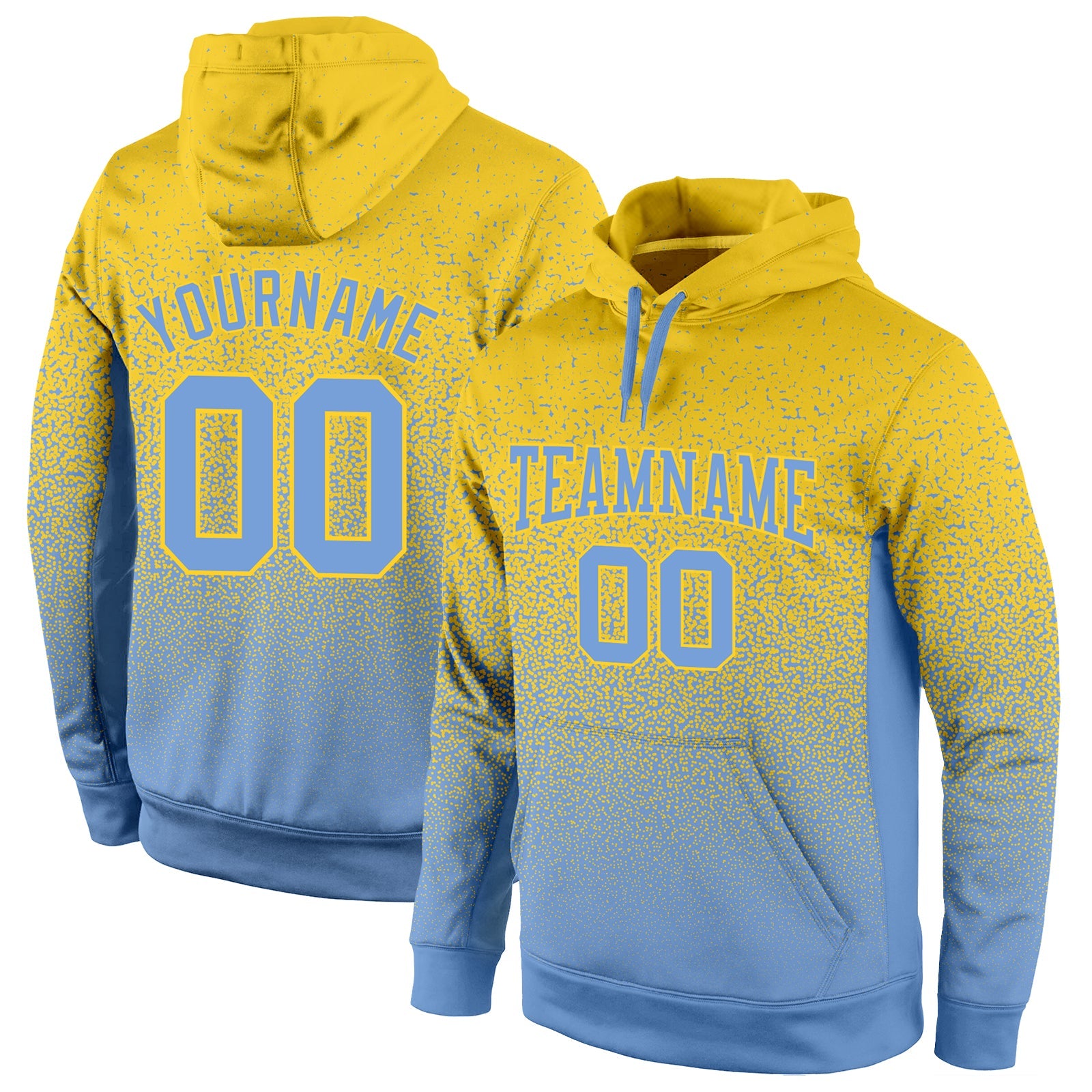 Custom Stitched Gold Light Blue Fade Fashion Sports Pullover Sweatshirt Hoodie