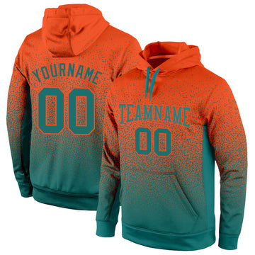 Custom Stitched Orange Aqua Fade Fashion Sports Pullover Sweatshirt Hoodie