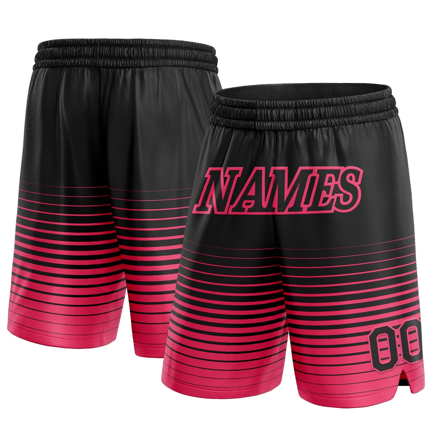 Custom Black Neon Pink Pinstripe Fade Fashion Authentic Basketball Shorts