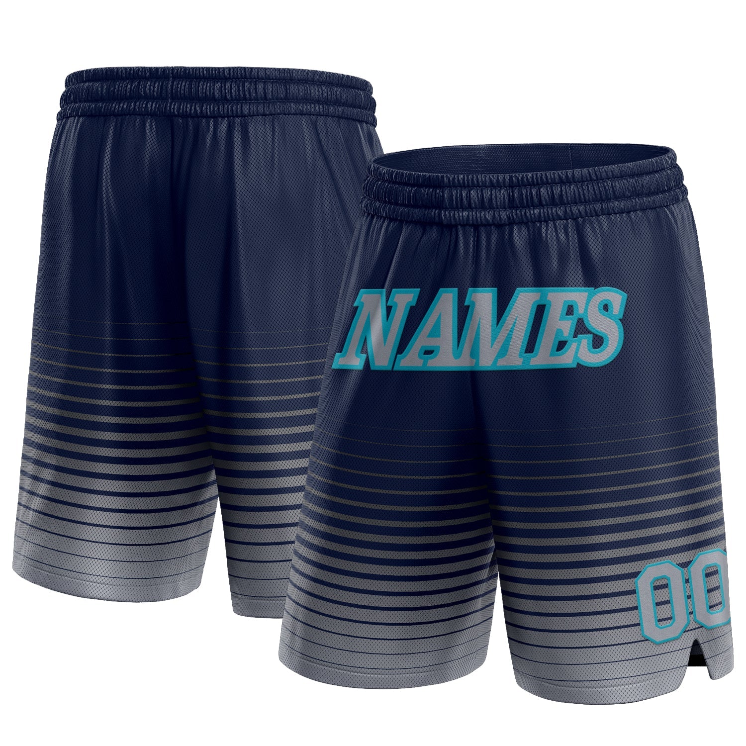 Custom Navy Gray-Teal Pinstripe Fade Fashion Authentic Basketball Shorts