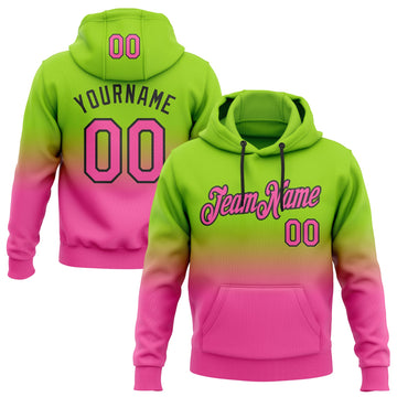 Custom Stitched Neon Green Pink-Black Fade Fashion Sports Pullover Sweatshirt Hoodie