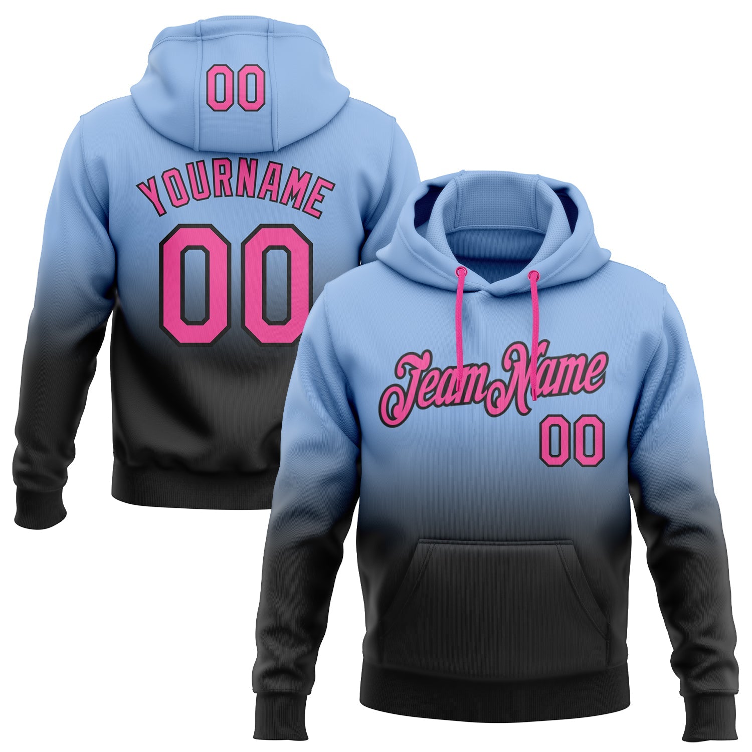 Custom Stitched Light Blue Pink-Black Fade Fashion Sports Pullover Sweatshirt Hoodie