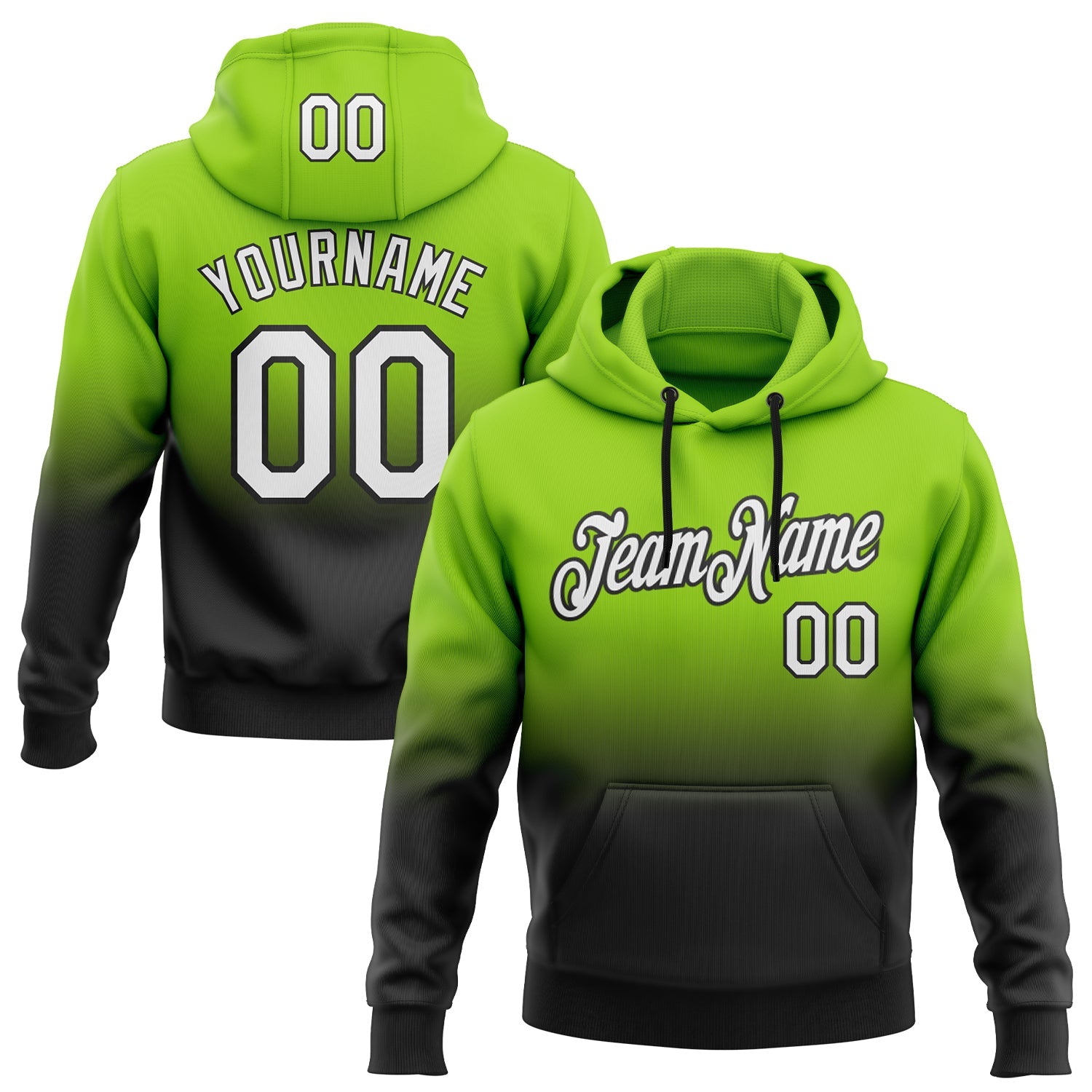 Custom Stitched Neon Green White-Black Fade Fashion Sports Pullover Sweatshirt Hoodie