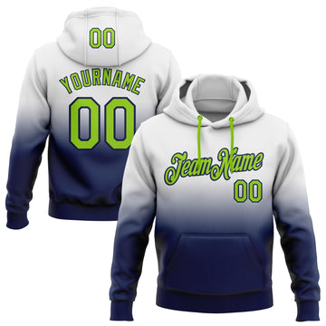 Custom Stitched White Neon Green-Navy Fade Fashion Sports Pullover Sweatshirt Hoodie