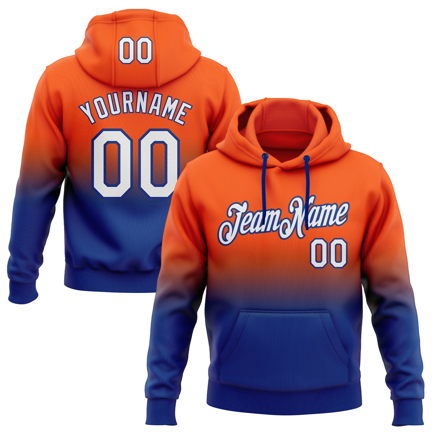 Custom Stitched Orange White-Royal Fade Fashion Sports Pullover Sweatshirt Hoodie