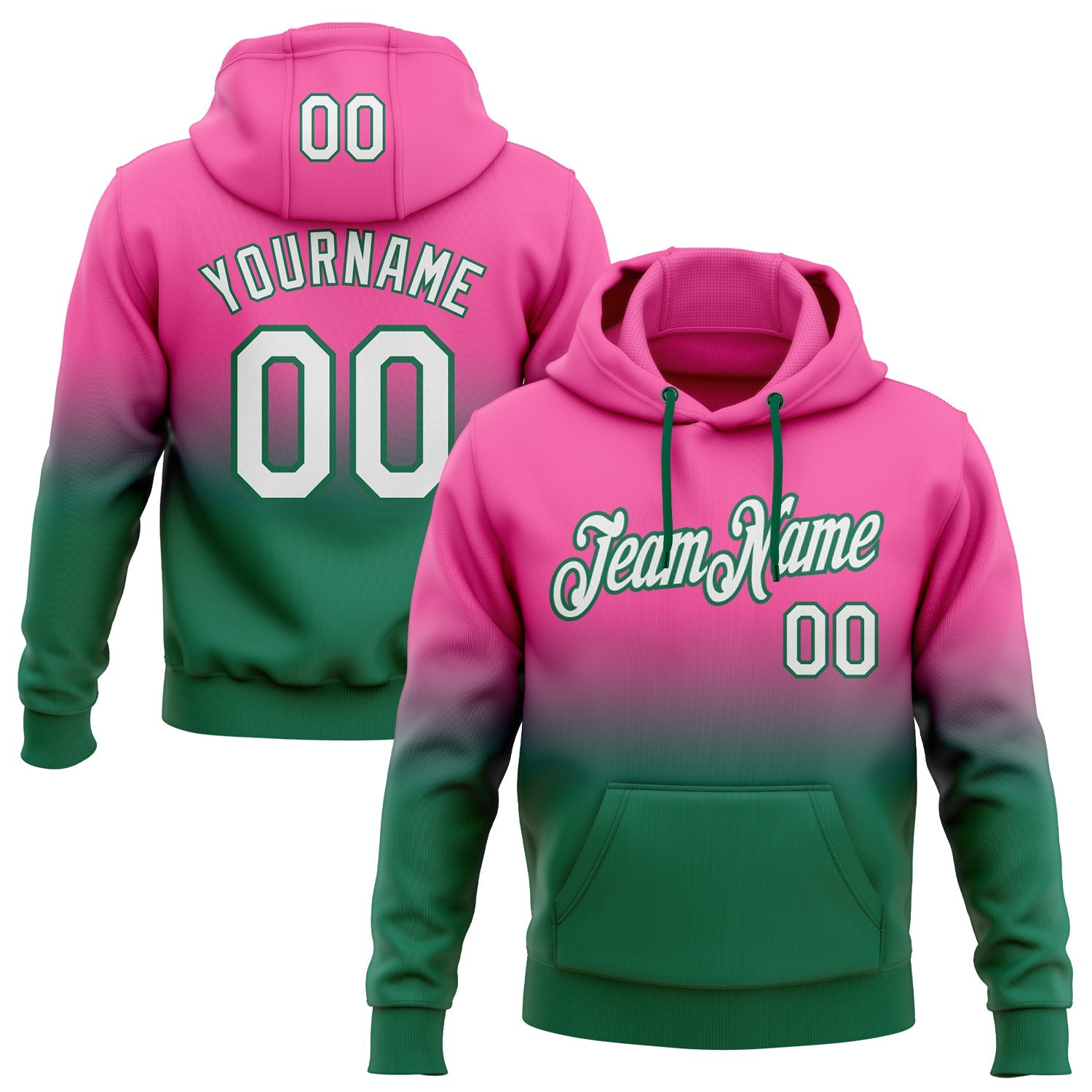 Custom Stitched Pink White-Kelly Green Fade Fashion Sports Pullover Sweatshirt Hoodie