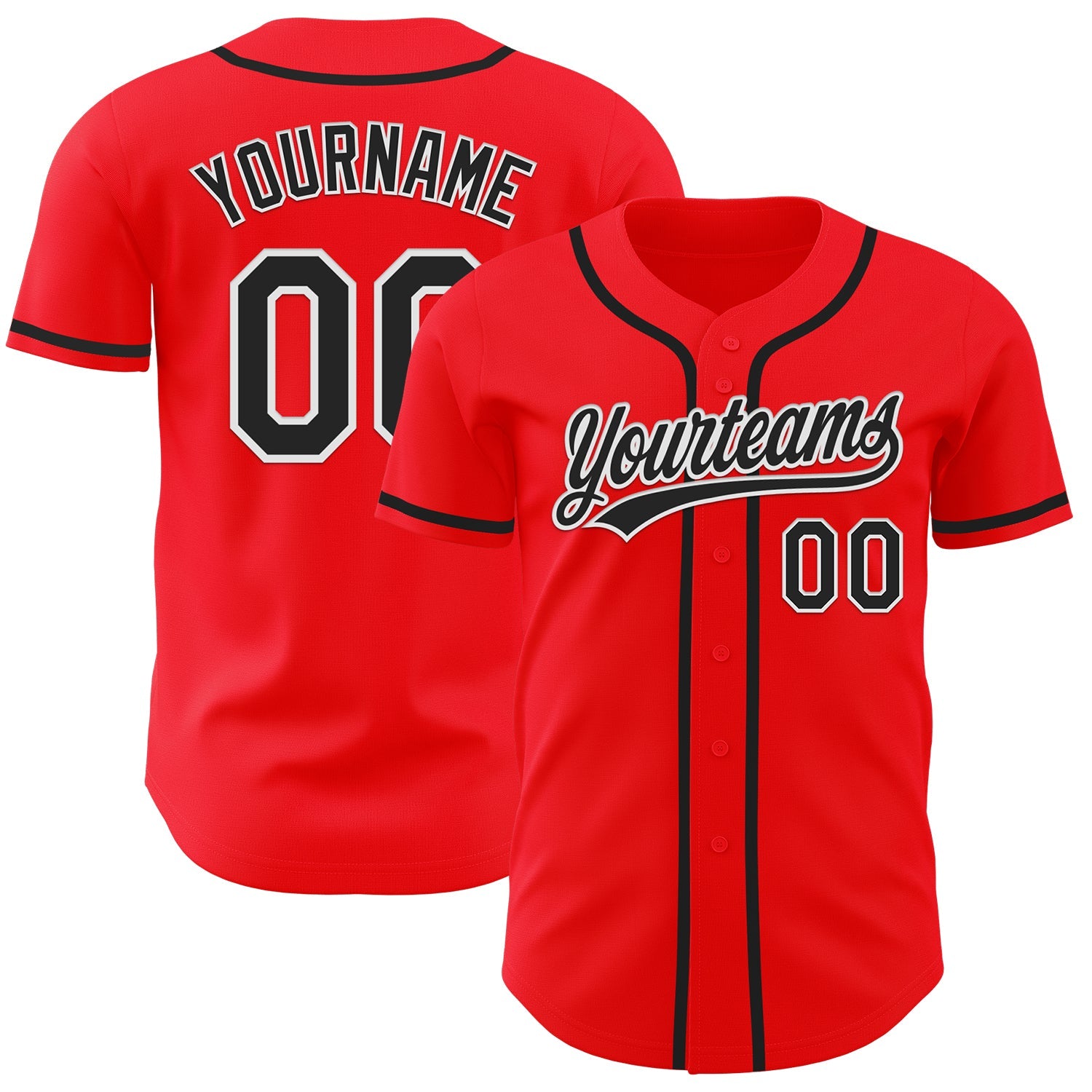 Custom Fire Red Black-White Authentic Baseball Jersey