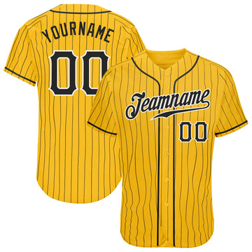 Custom Yellow Black Pinstripe Black-White Authentic Baseball Jersey