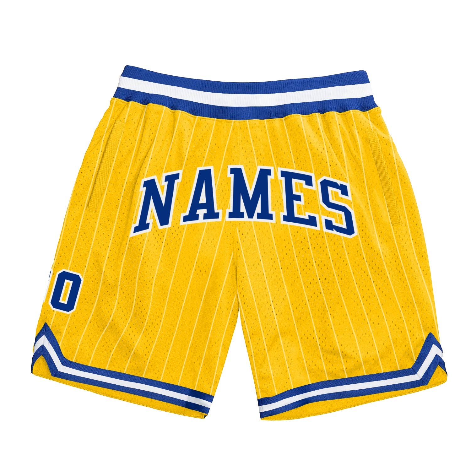 Custom Gold White Pinstripe Royal-White Authentic Basketball Shorts