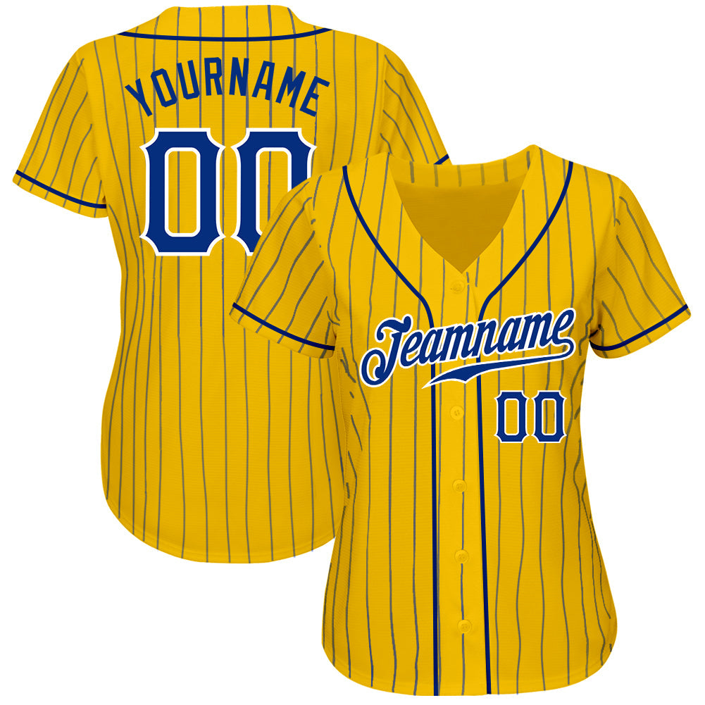 Custom Yellow Royal Pinstripe Royal-White Authentic Baseball Jersey