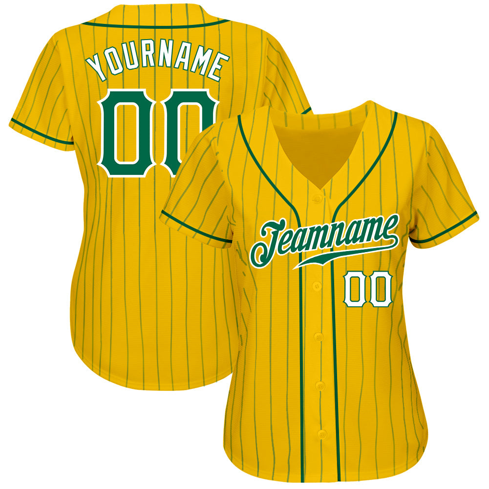 Custom Yellow Kelly Green Pinstripe Kelly Green-White Authentic Baseball Jersey