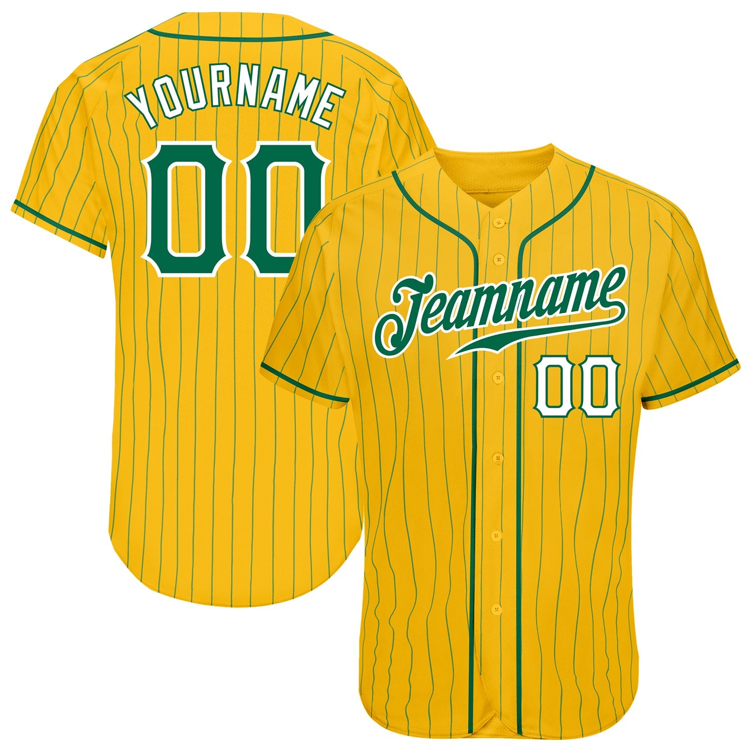 Custom Yellow Kelly Green Pinstripe Kelly Green-White Authentic Baseball Jersey