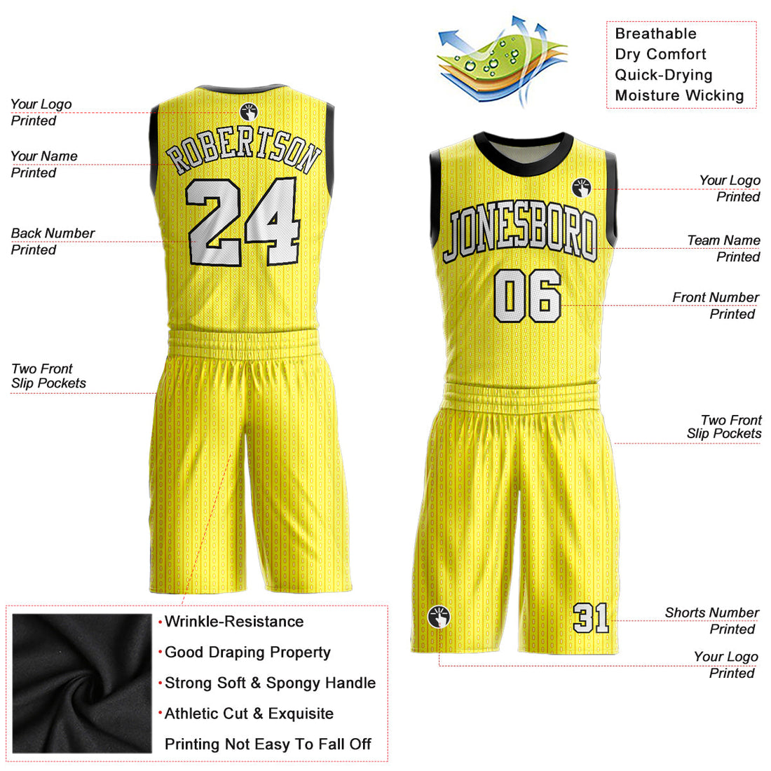 Custom Gold White-Black Round Neck Sublimation Basketball Suit Jersey